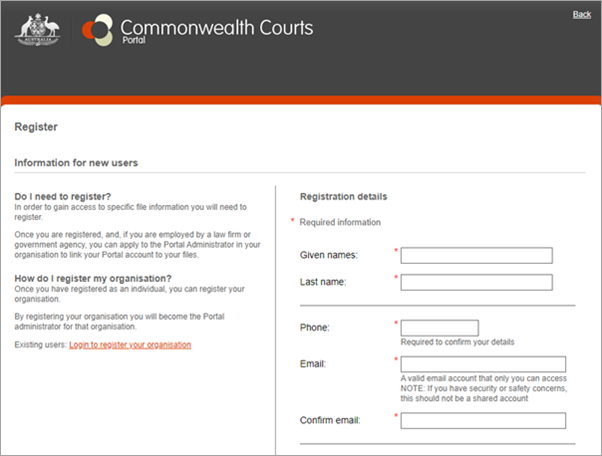 Registration page