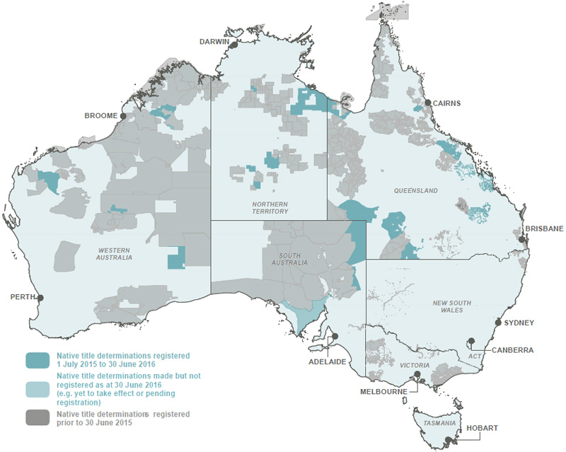 Map of native title determinations as at 30 June 2016